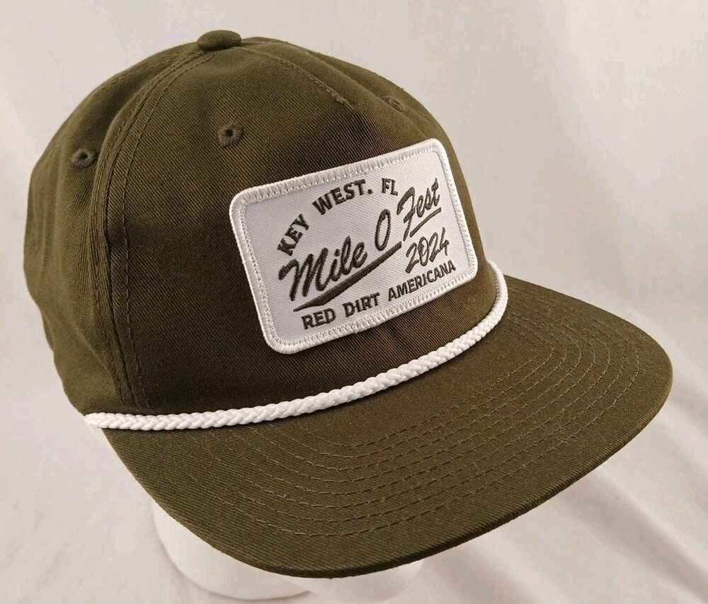 Kimes Ranch Key West FL Mile 0 Fest 2024 Olive Green Rope Snapback Hat/Cap-NEW!